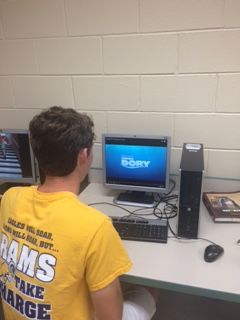 A Lafayette Student enjoying the trailer of Finding Dory.