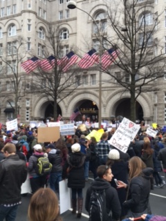 Protest in Washington DC at one of Trumps hotels after the travel ban was made 
