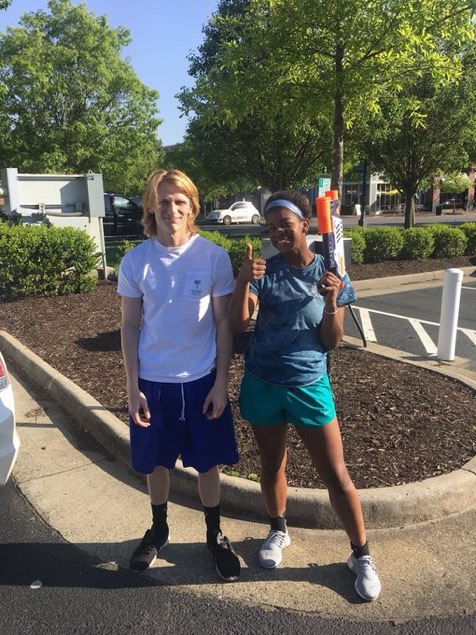 After watching a movie, Maya Canaday (right) takes out Matt Rice (left) in a parking lot in Newtown