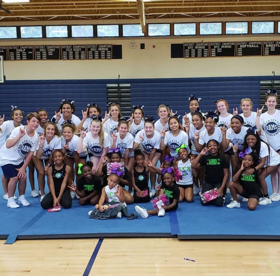 Towards the end of the summer, Lafayette Cheerleaders show Ram pride by helping the Ultimate Cheer Xplosion team. The younger girls were sectioned into different categories such as tumbling, jumps, motions, and stunts. The young ladies who showed triumph, skill, and great spirit were rewarded with Lafayette Cheer leading shirts, big pink bows, and certificates. This was a great learning experience for both the Lafayette Rams and UCX. The rams hope to continue the camp in the years to come.