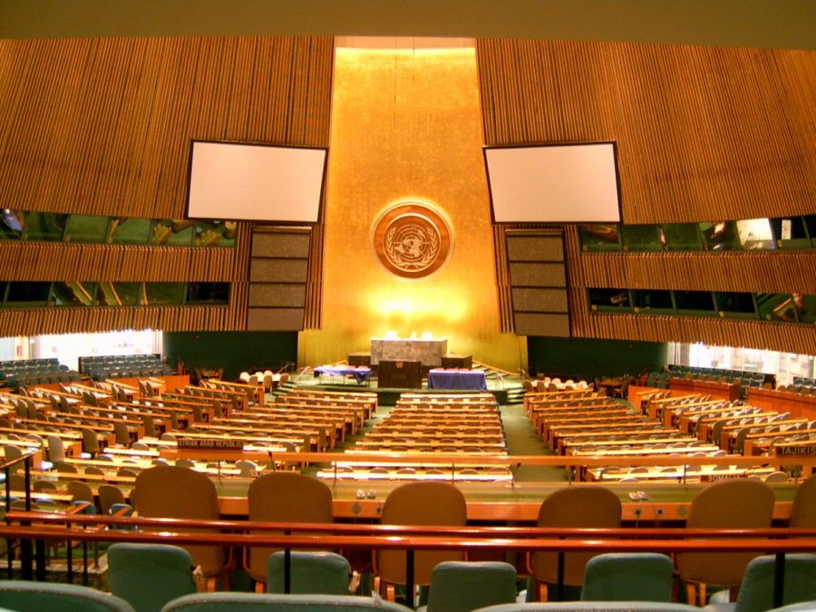 Standing empty, the United Nations serves as a meeting ground for countries to collectively deal with international 