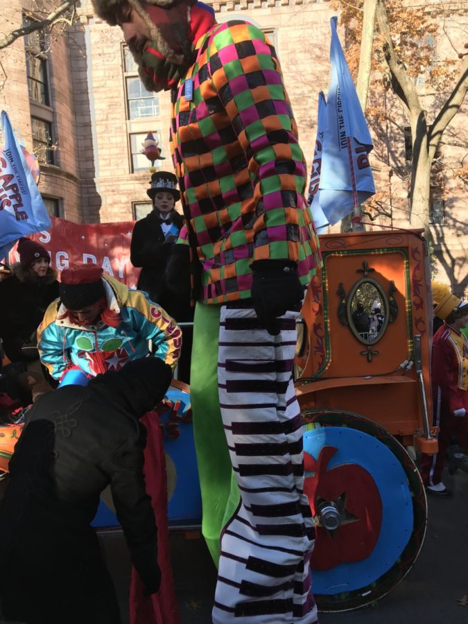 For the Big Apple Circus carriage, all of the performers were required to perform a variety of acts during the parade to pleasure the fans and the viewers at home. When all the performers arrived, they got to their spots and prepared themselves for their acts that they would perform during the parade. One of the performers walked on stilts during the parade. With wearing stilts, the performers height was around 7 and a half feet tall. Some of the other performers juggled or rode unicycles to entertain the crowds as they walked through the streets of New York City. The trapeze performers just walked beside me since it is almost nearly impossible to perform a trapeze act through the streets. Some of the other floats had celebrities that would sing when they got to the spot where they recorded for TV. 