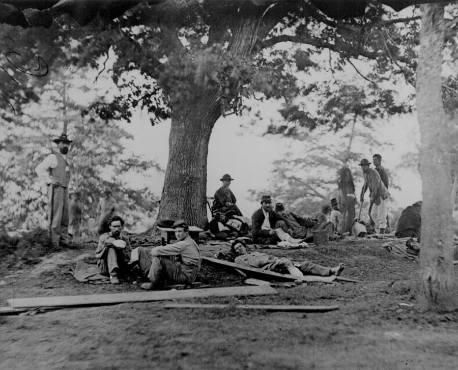 Original Photo of Union and Confederate soldiers at a field hospital