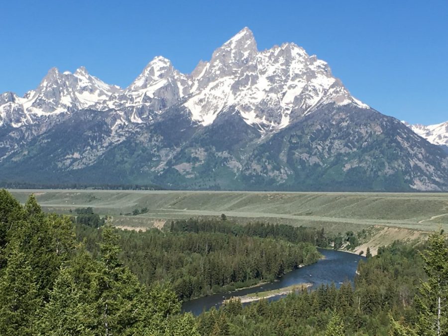 The midday view of the Grand Tetons. Overall, the mountain range is around 40 miles. If you go far enough along, it eventually leads into a great area for whitewater rafting, one of the most exciting things to do here.