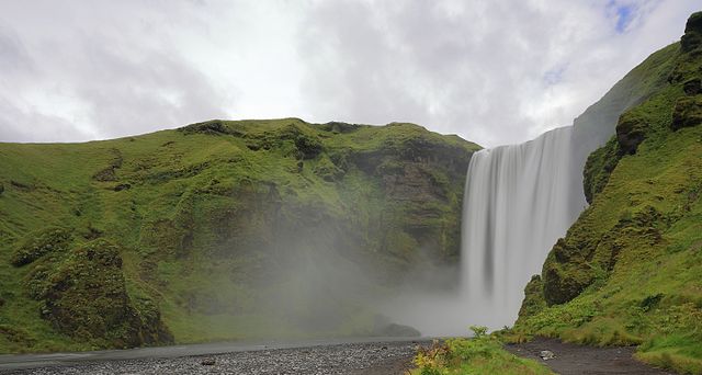 Iceland is well-known for its many beautiful waterfalls. This waterfall is called Skógafoss. 