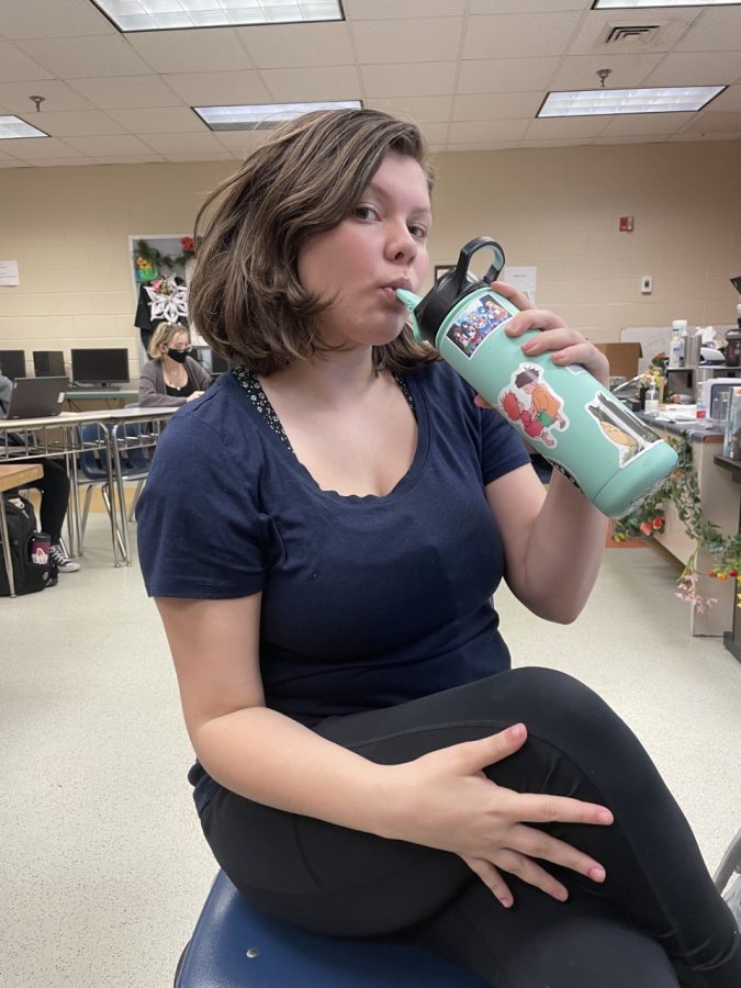 Grace Oldenburg, LHS Junior, staying hydrated, something a health freak like Sarma could totally get behind!