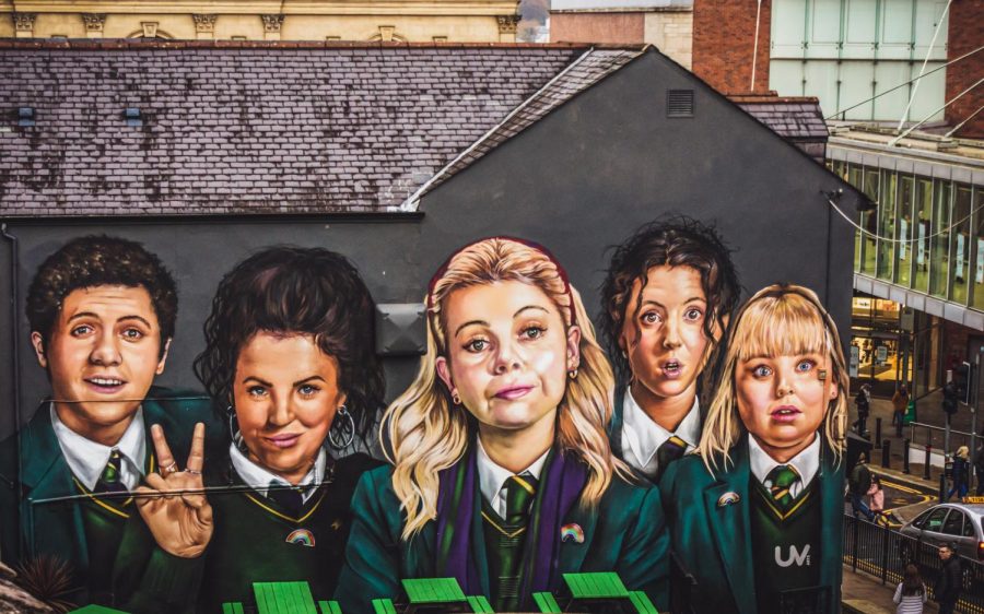 Murals have long been a symbol of pride in identity and history within Northern Ireland. Now, the TV series Derry Girls goes down in Derry history with its own mural of (from left) James, Michelle, Erin, Orla, and Claire in city center.