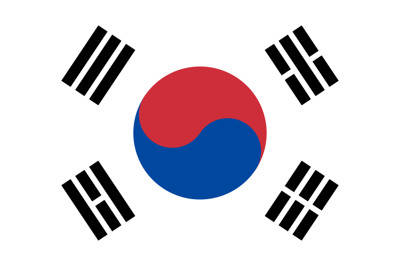 The flag of South Korea is called a Taegeuk and has 4 colors, and they all mean different things: the white background stands for the land,  the blue and red circle represents the people, and the 4 black trigrams represent the government