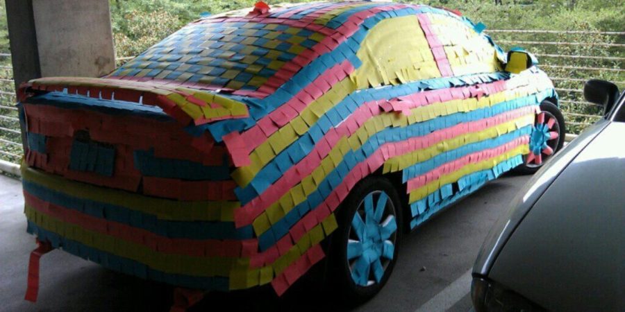 This+prank+is+a+prank+with+an+individuals+car.+They+used+posted+notes+to+attach+the+the+car+