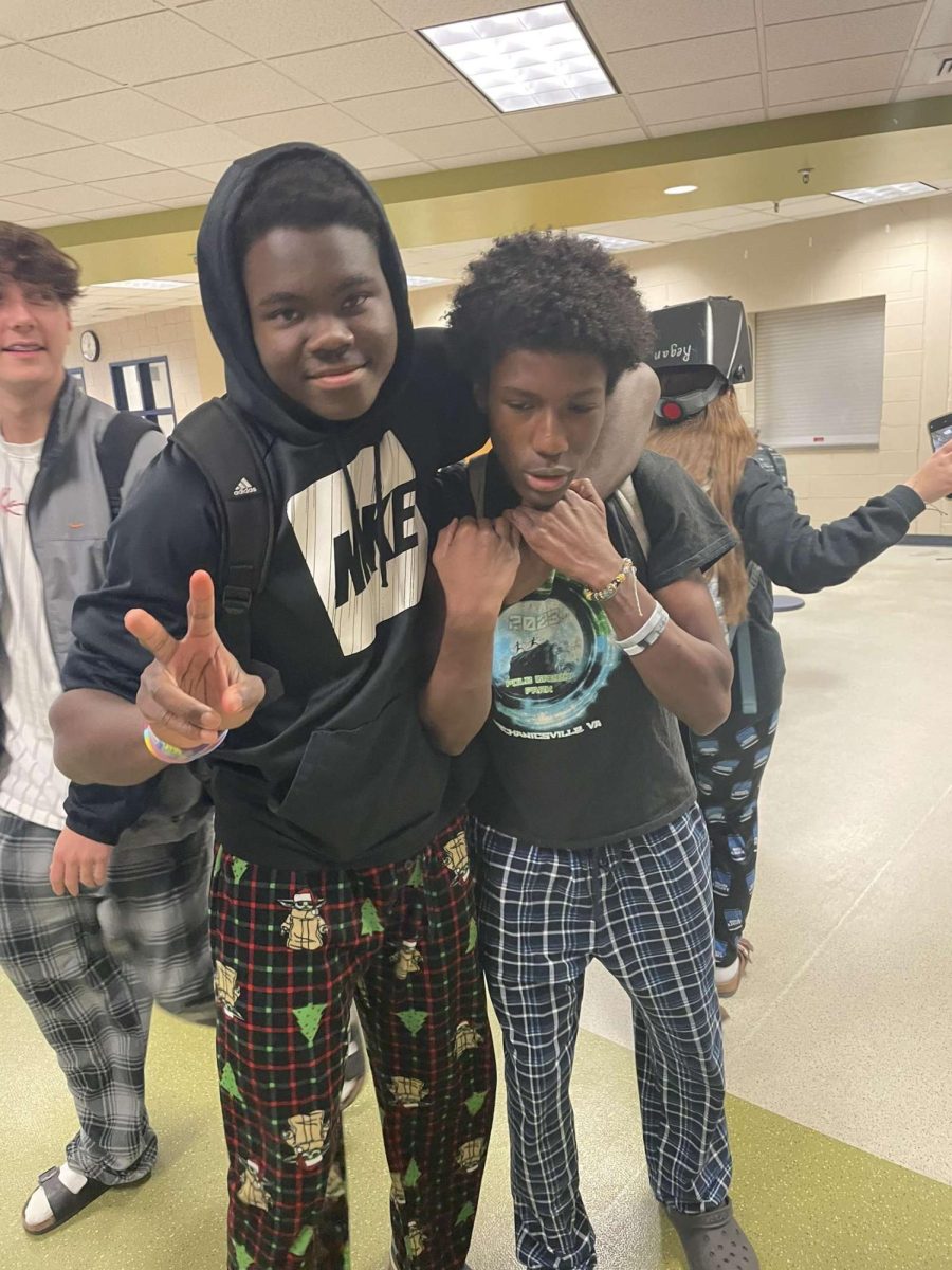 On the morning of December 15, 2023, Jeremiah and Tyrese were excited about pajama day, in the upper commons, they showed off their festive pajamas.