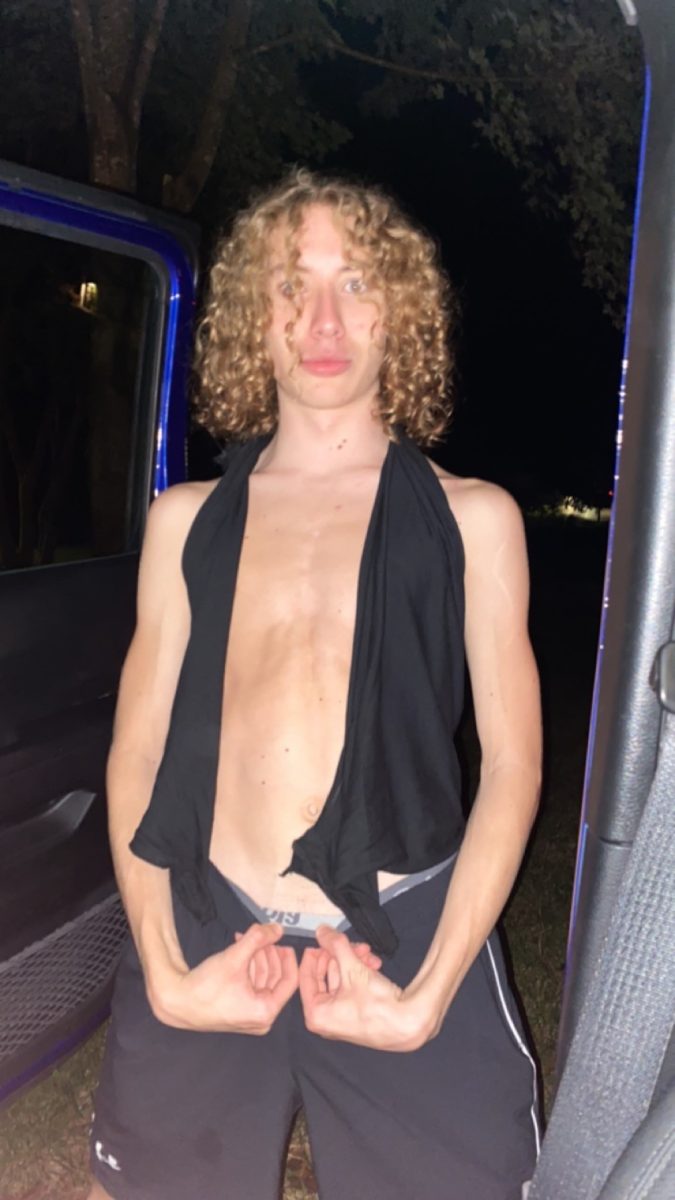 Colin Crisci is a senior at Lafayette High School. Here you can see that his shirt was ripped off, on this occasion it was by Clarke Canova, Wesley Muse, and Hudson Sylvester. 