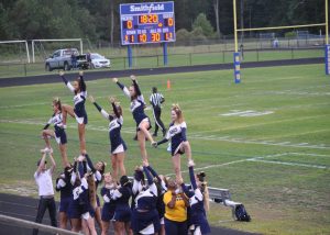 Lady Rams cheer on Lafayettes football team. 