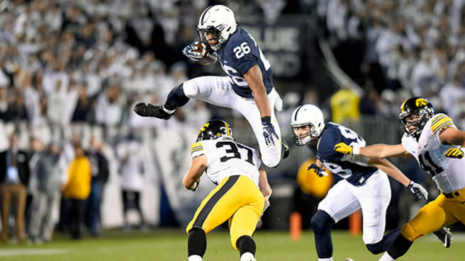 Saquon Barkley hurdles Iowa linebacker en route to Penn States 21-19 win