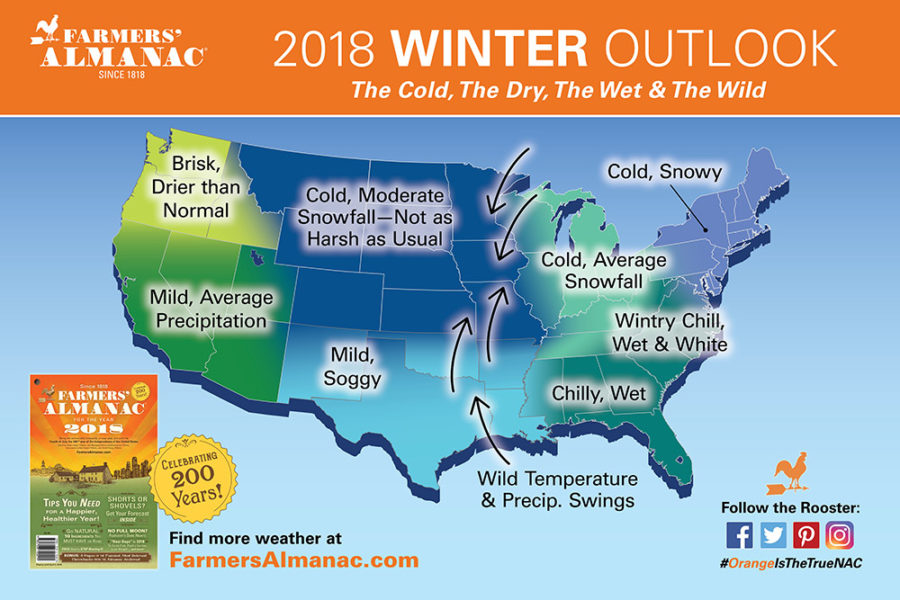 Chilly predictions for the United States upcoming 2017-2018 weather. Photo courtesy of: https://www.farmersalmanac.com/weather-outlook/2018-winter-forecast/