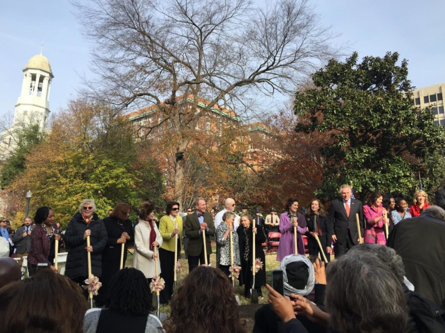 The Governor and his fellow cabinet members are beginning the groundbreaking of phase one on a crisp and clear Monday morning. The crowd is intrigued and amazed by the passion of our governor and the Virginia Women's Commission.