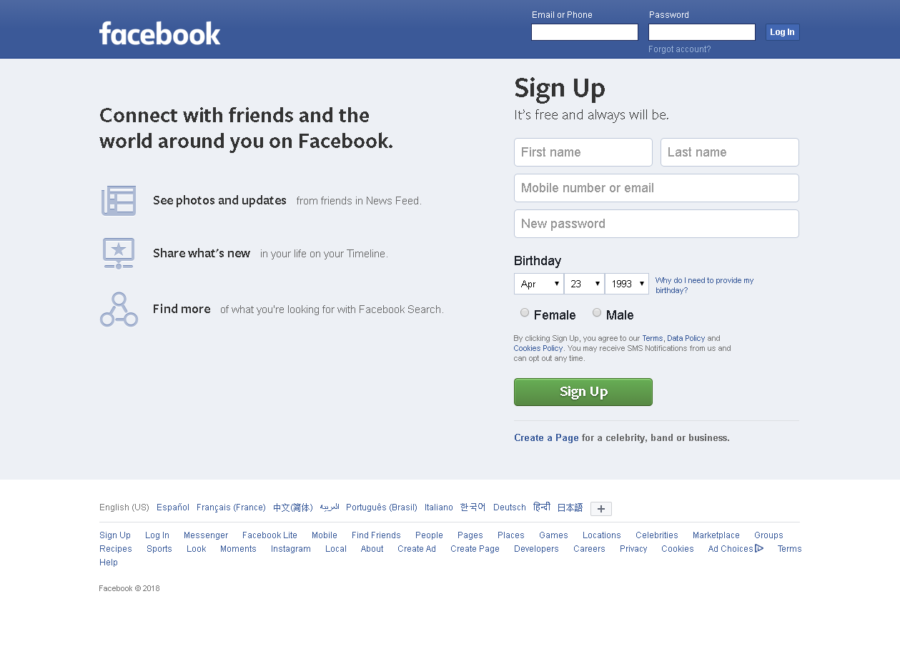 Inputting information is the first step to one's Facebook journey
