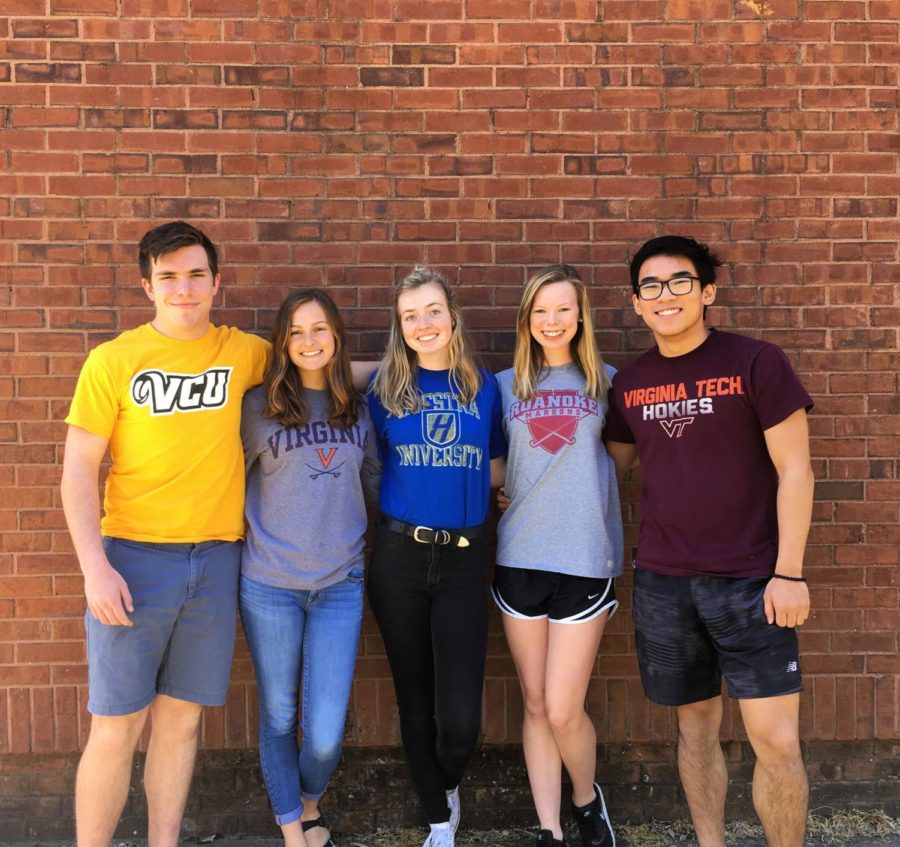 (From left: Ben Dallman, Allie Marcotte, Jessica Poley, Lauren Roth, Keven Nguyen) Five seniors pose for one last picture outside of Lafayette before they go off to college.