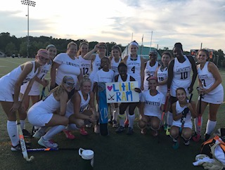 The ladies have started a program this year called "Little Ram" where they get an elementary school student to come out to our game and they give them a field hockey stick in order to encourage them to play in the future!