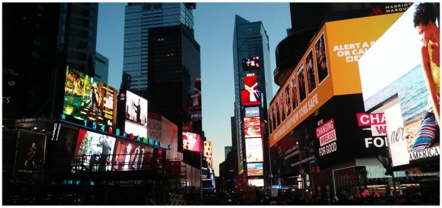 Because of the central location in New York City, Times Square has become a center for entertainment in the city. Times Square has become a huge tourist destination and is constantly illuminated by billboards.