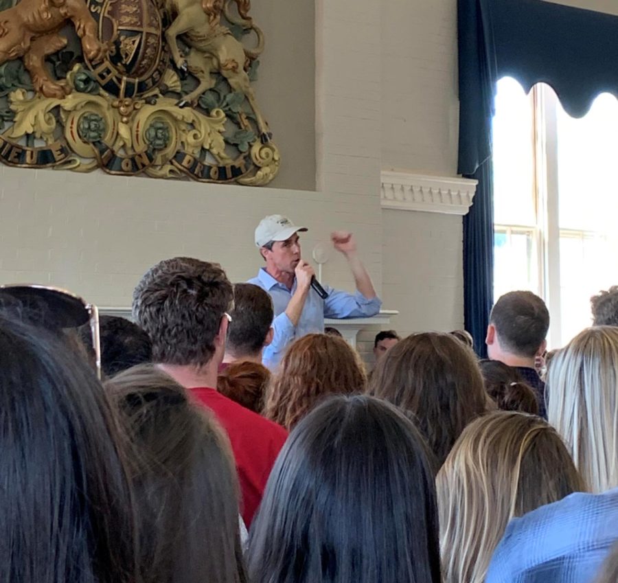 The crowd of students and residents cheers after Beto O'Rourke, a possible presidential nominee, states his plan to legalize marijuana. 