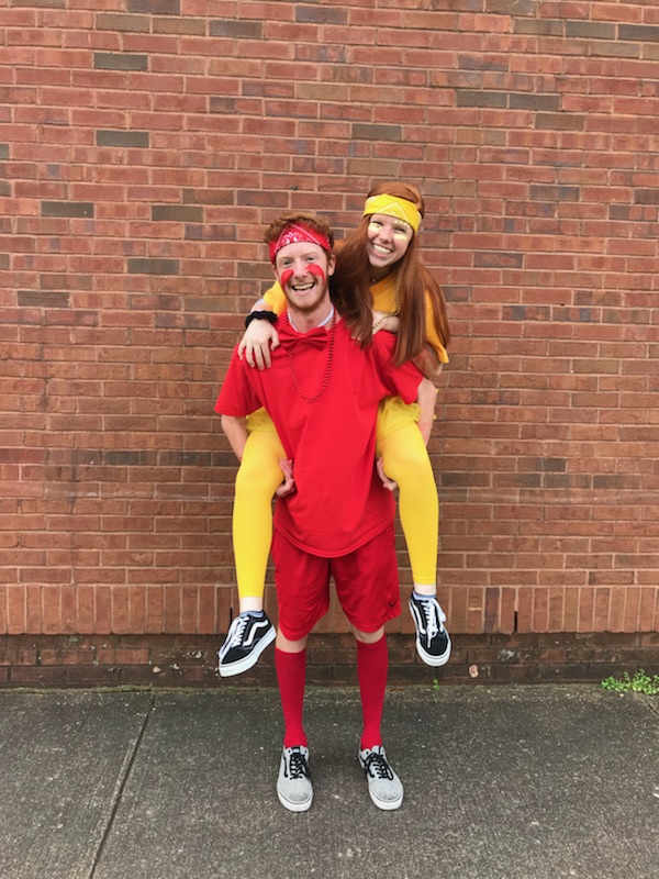 Lafayette senior, Aaron Adam, poses with lafayette freshman, Lauren Adam, for thier only spirit week together in high school.