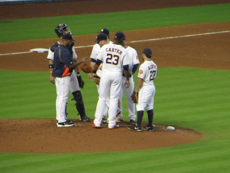 The Astros allegedly stole catcher signs and relayed them to the dugout where a trash can would be hit to tip off the batter. 