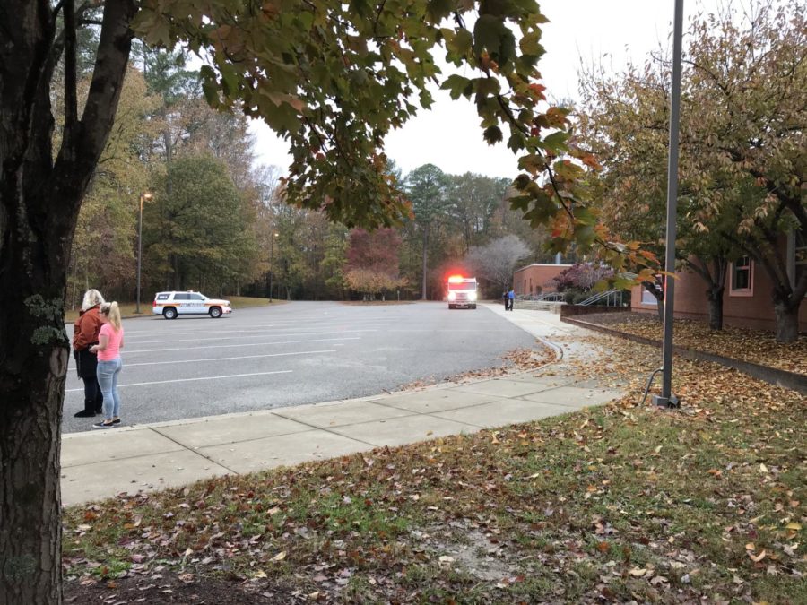 Emergency vehicles arrived on the scene quickly, taking over the bus loop and forcing students and faculty to move to the track while the kiln and art room were investigated by officials.