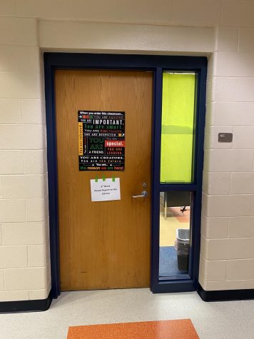 Doors at Lafayette have the windows covered with paper. This safety technique is so that, in the case of a threat, no one would be able to see into the classroom.