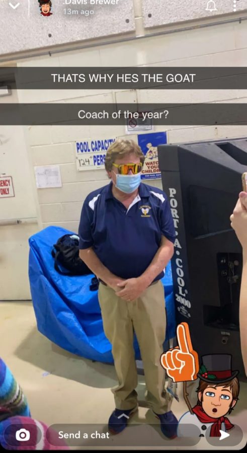 Harold Baker, who is the coach of the Lafayette Swim Team, strikes a pose after sweeping three teams in a Lafayette victory. 