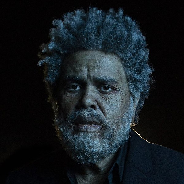 The album cover of Dawn FM, with the Weeknd as an old man.