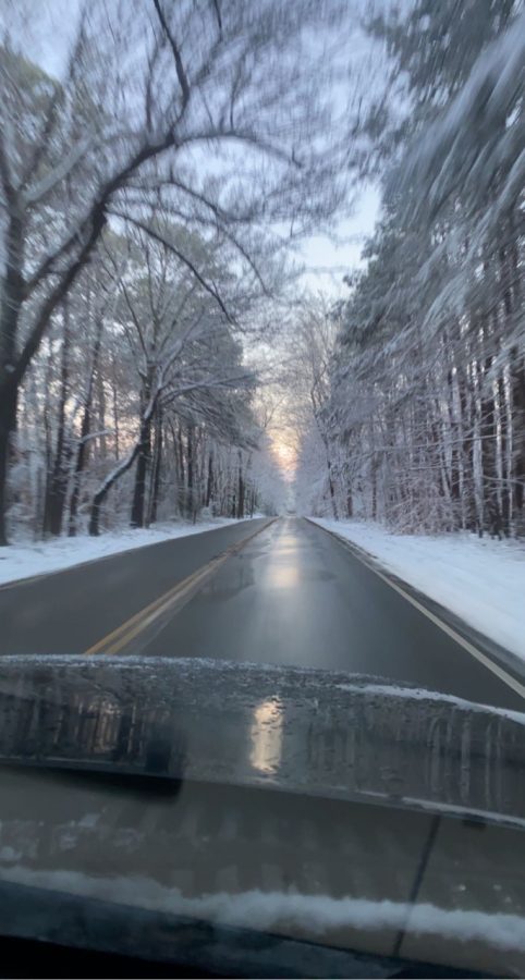 Though the roads weren't the best, students drove to places that had hills to go snow boarding with friends.