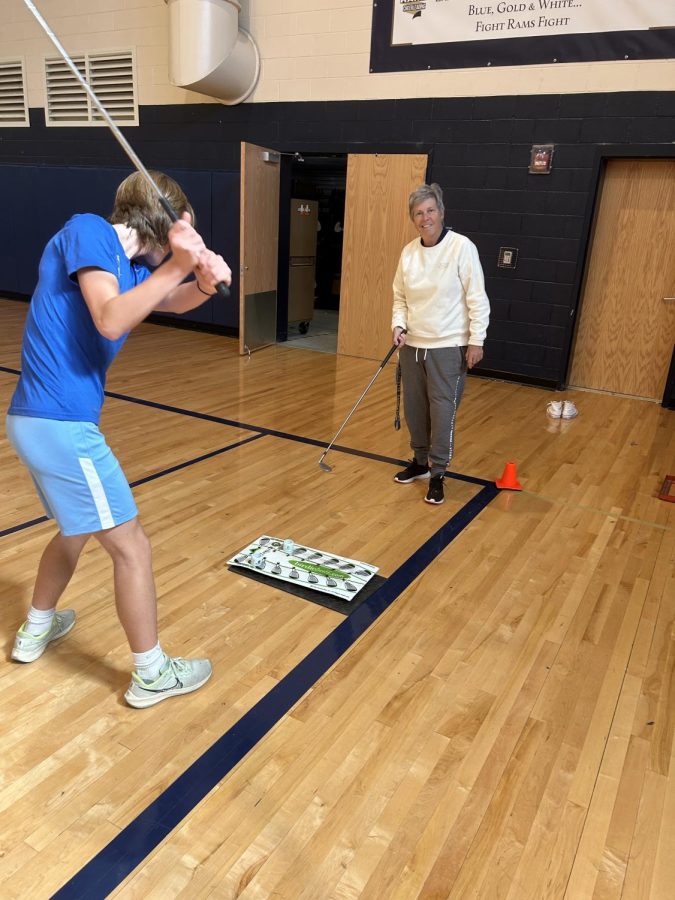 Coach T in her teaching environment. She's always happy to work with students. You can find her in the gym. 