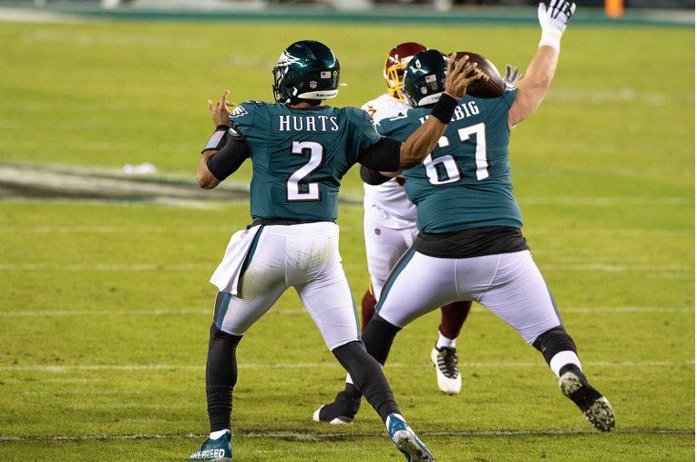 Every play is important as Jalen Hurts launches his ball into the corner of the field to his eagle receiver. 