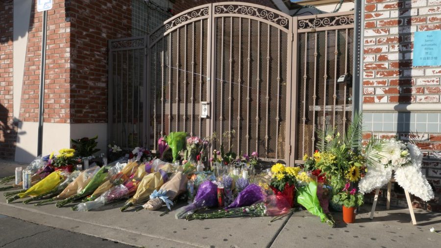 A memorial of the Monterey Park shooting this January.