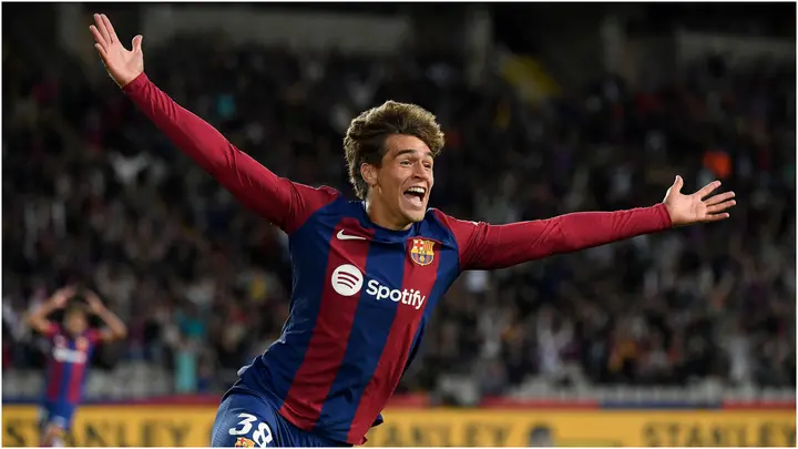 Marc Guiu after scoring his first goal for FC Barcelona 