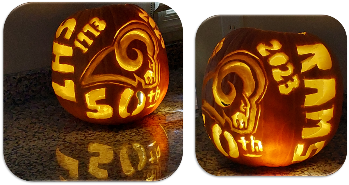 CTE Teacher Mr. Alstons pumpkin celebrating Lafayette High School 50th Anniversary