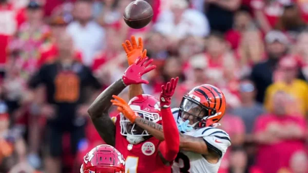 Chiefs wide receiver Rashee Rice going up for a ball on a play that was called Pass Interference

(Courtesy: Sports Illustrated)