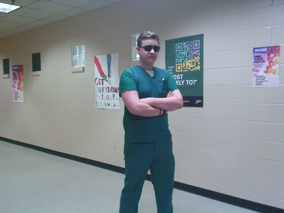 Posing toughly, Tristan Burcroff was dressed for spirit week! When asked who he was he said ''McDreamy from Grey's Anatomy.''