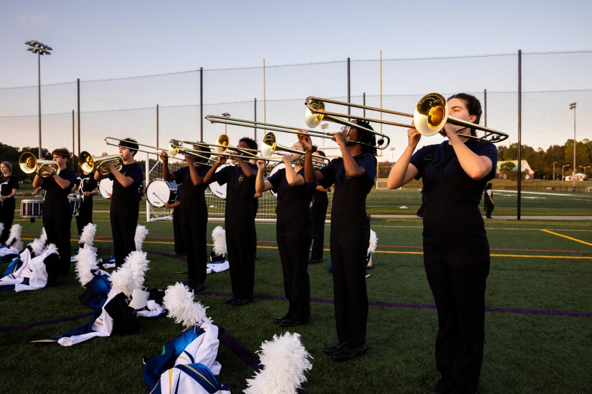 Playing vibrantly the Lafayette band brass section gets in the zone for competition.