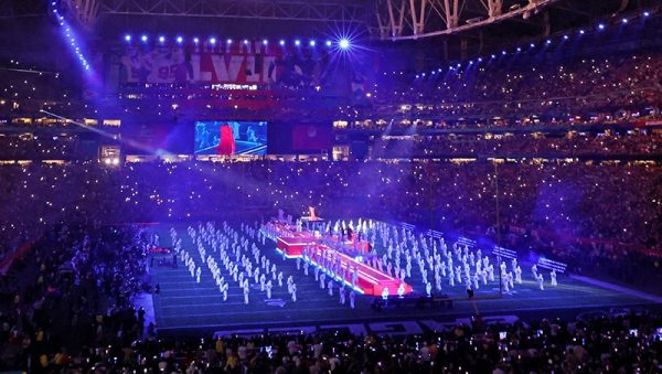 Levitating away, Rihanna electrifies the Super Bowl LVII. (Sean M. Haffey)  